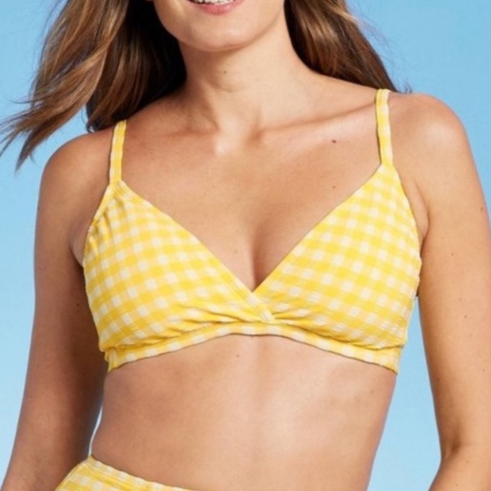KONA SOL Yellow plaid Bikini Top